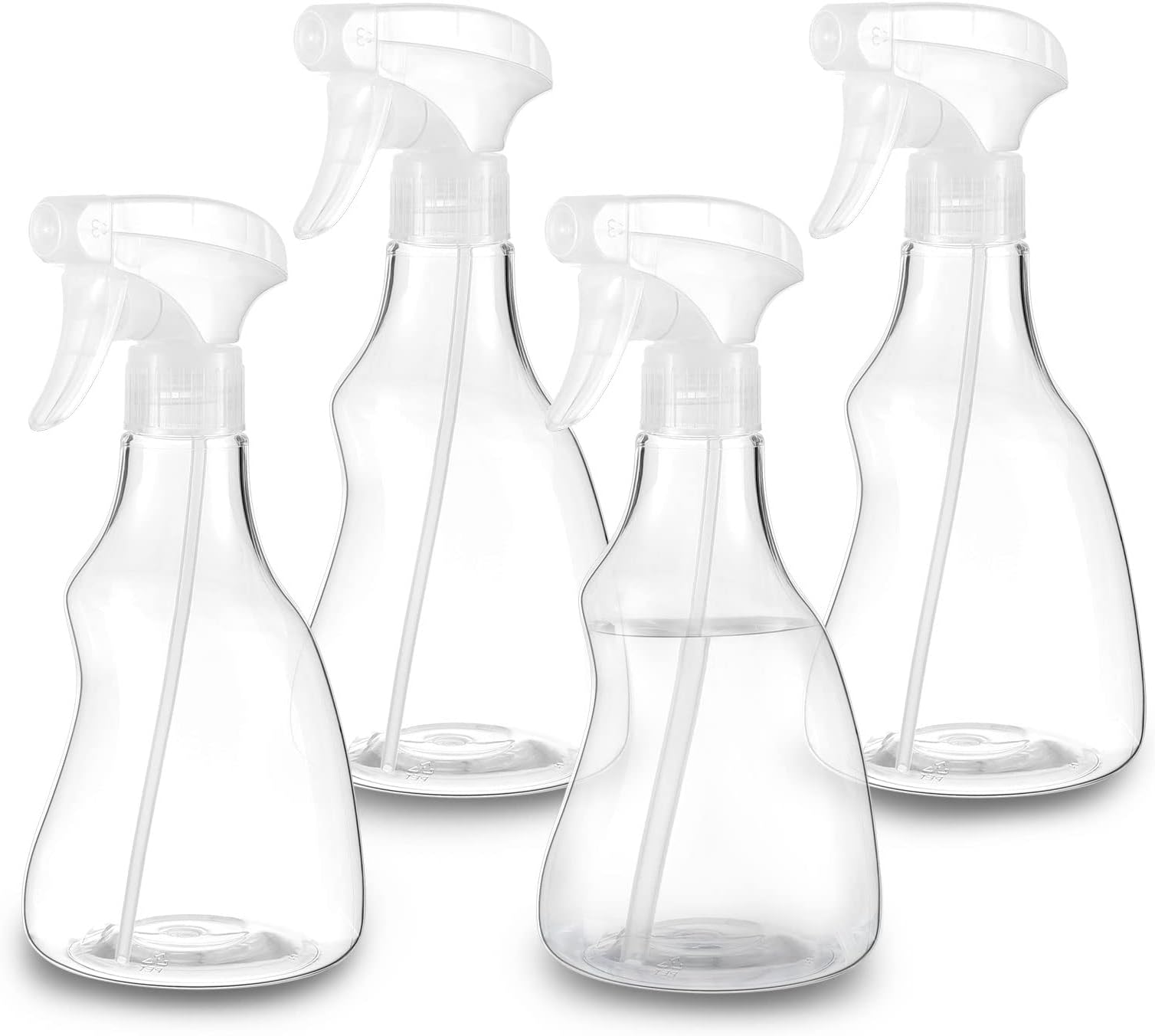 vzaahu Spray Empty Bottle Clear Refillable Container with Accessories (16 oz, 4 Pack) All Purpose Sprayer Bottles for Hair, Body, Watering Plant, Oil, Dish Wash, Room, Table Cleaning Solutions