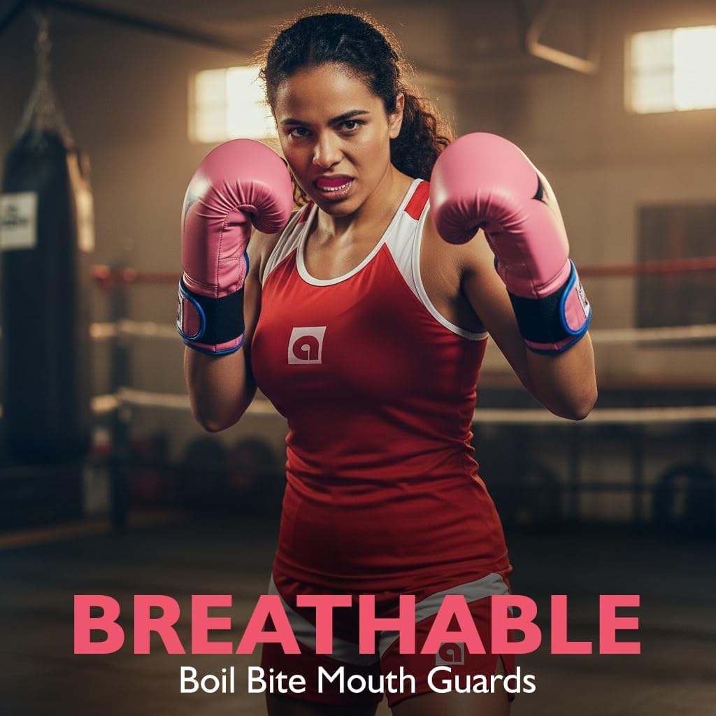 Amber Fight Gear Professional Boil & Bite Mouth Guard – Custom Fit Mouthpiece for Boxing, MMA, BJJ & Football – BPA-Free Breathable Sports Protection for Youth & Adults – Pink - Pack of 1