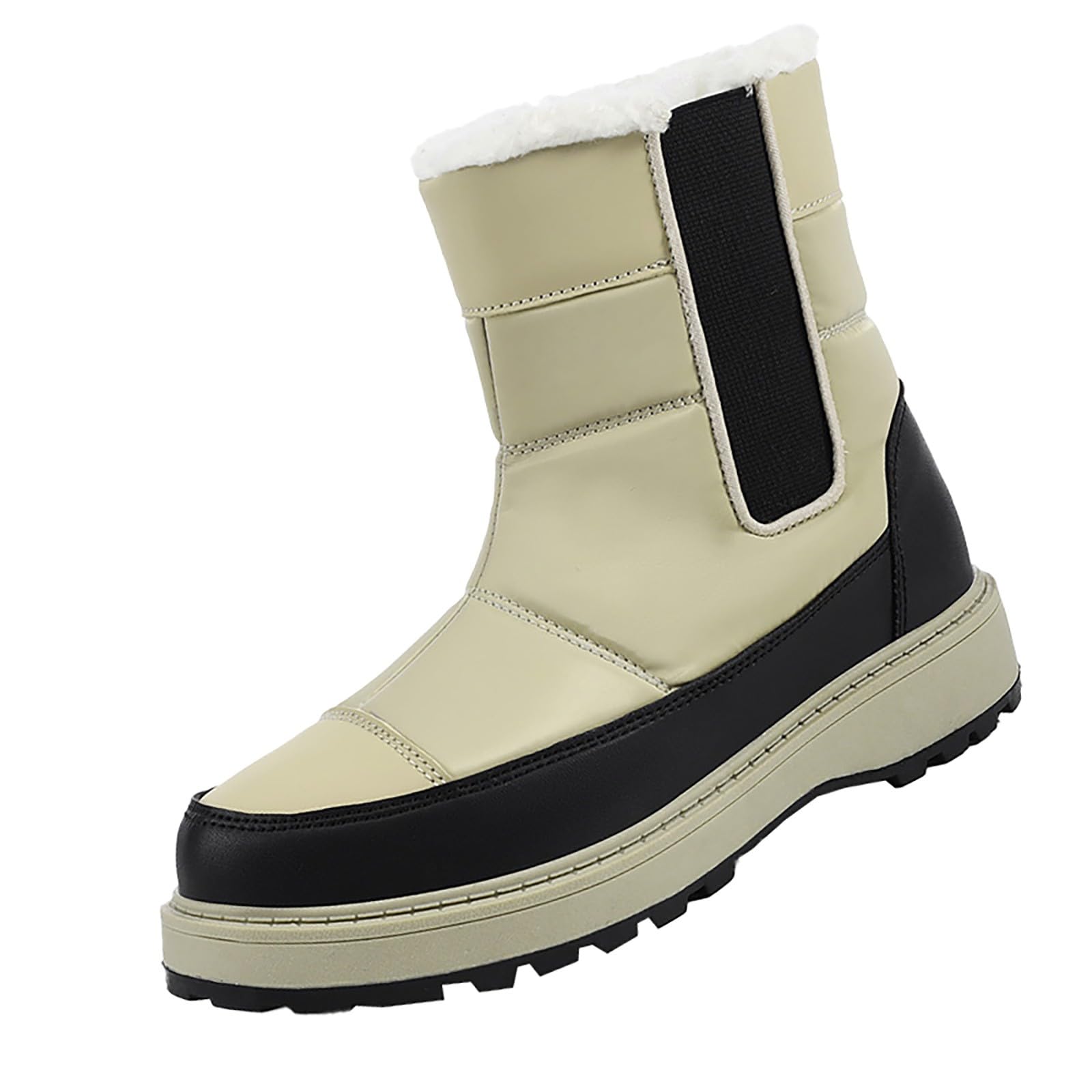 Bottes de neige imperméables pour femme - Chaudes et antidérapantes - Doublure en fourrure - Fermeture éclair - Bottes courtes pour le trekking et la randonnée, kaki, 38.5 EU
