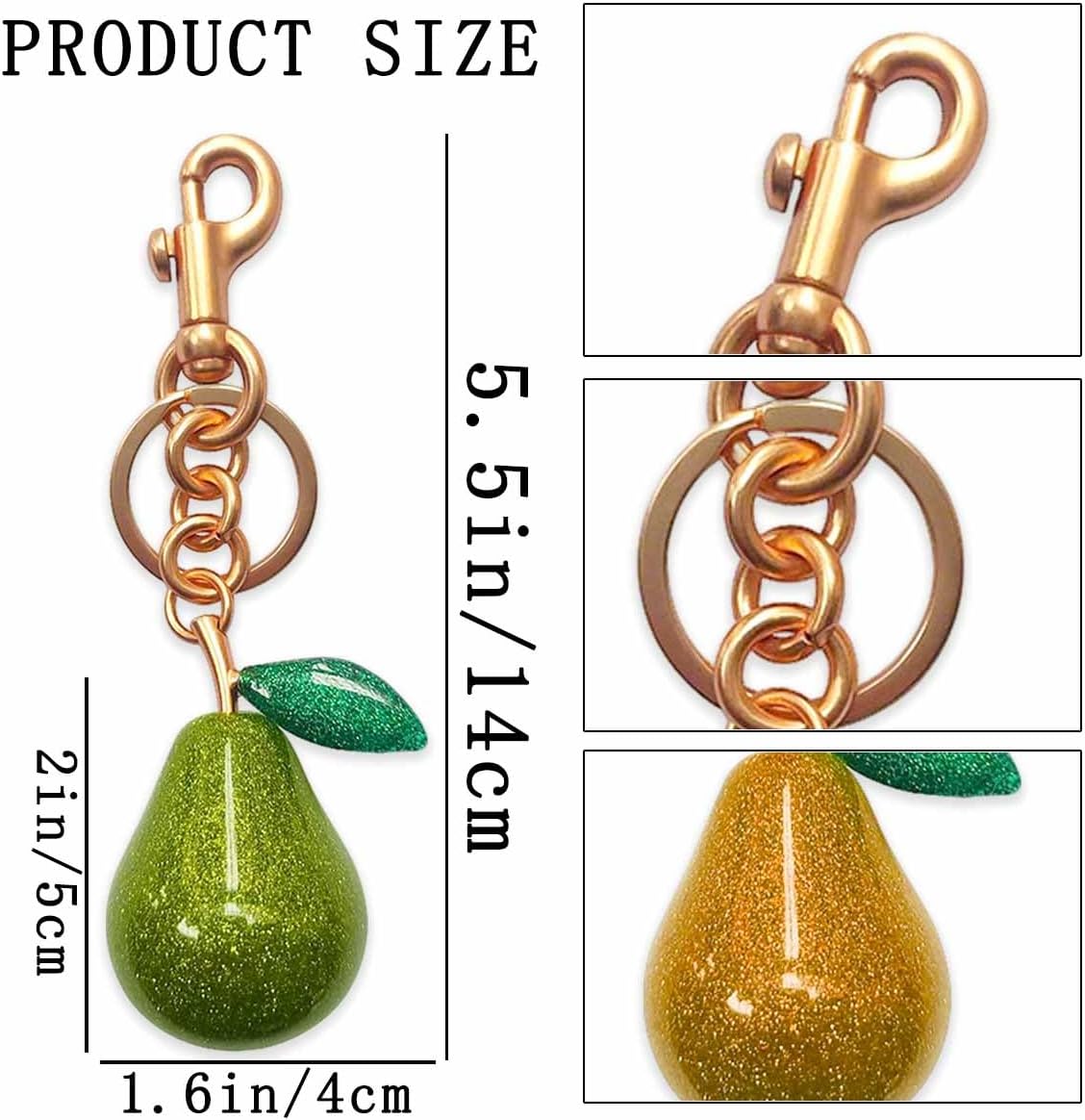 2 PCS Pear Bag Charms Cute Fruit Keychains Shiny Purse Charm Fashion Key Chain Accessories for Women Girls for Handbag Backpack Crossbody Bags Decorative Widgets (Green, Orange - Image 2