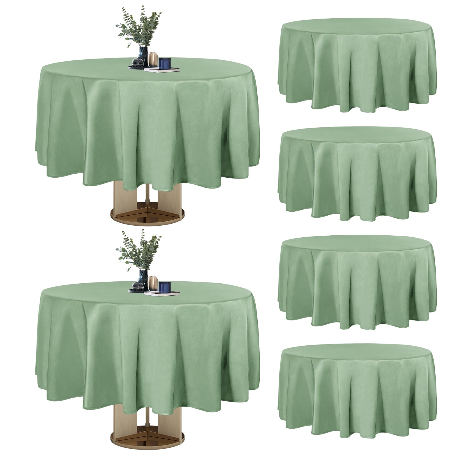 Easy-Going 6 Pack Sage Green Tablecloths 70 Inch-Round for 5 Ft Round Table, Washable Polyester Waterproof Stain Resistant Table Cloth, Decorative