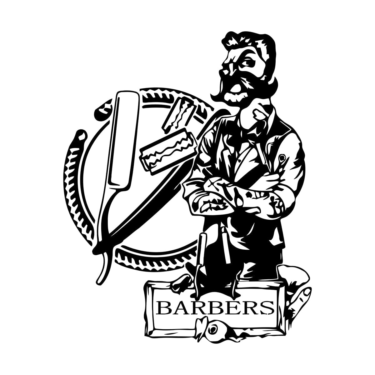Retro Barber Shop Tattoo Hipster Window Wall Sticker Hairdress Hair Salon Barber Shop Glass Wall Decal Tattoo Barber Large - 52x65cm — image 1