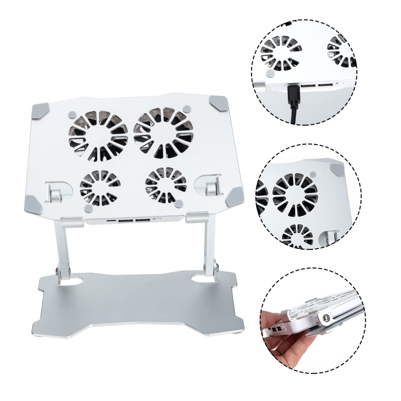 Happyyami Supporto per PC Portatile Regolabile 4 Ventole Silenziose, Base Antiscivolo in Silicone, Doppia Porta USB e Usb-c, Raffreddamento Rapido per Ufficio e Smart Working