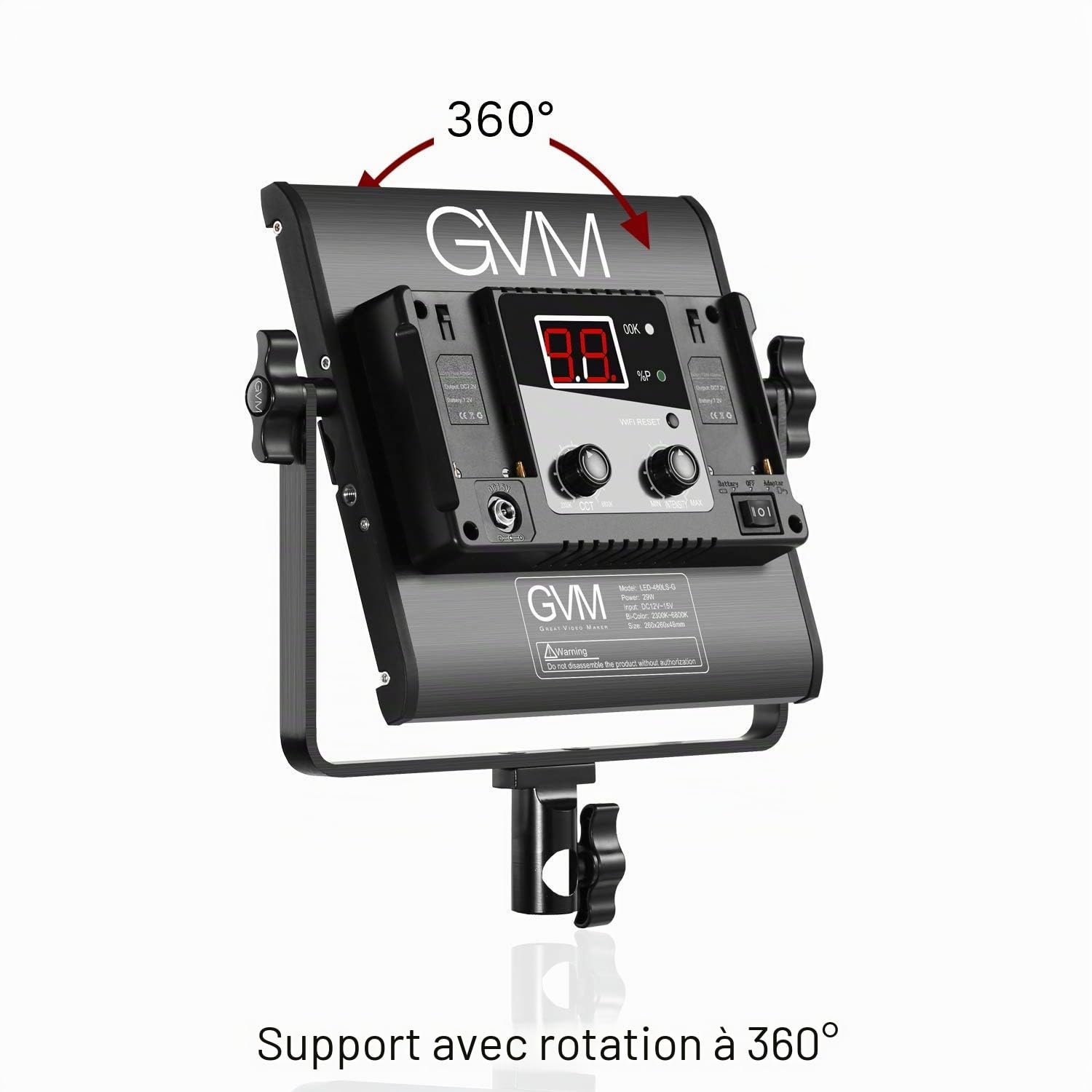GVM Lumière vidéo LED 480 avec trépied, contrôle par Application 13000 lux/0,5 m, température Bicolore, 2300 K-6800 K, lumière LED permanente pour Studio d'enregistrement vidéo, Studio Photo