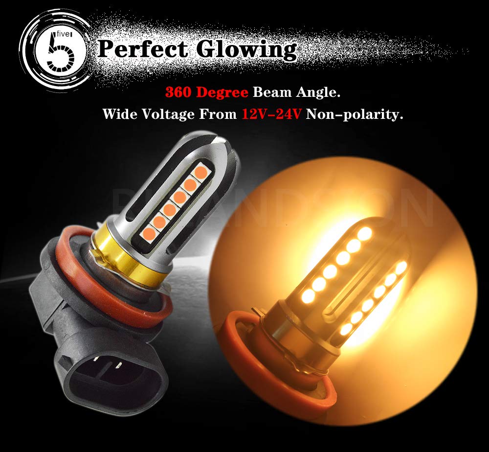 Ruiandsion 2 szt. żarówki przeciwmgielne LED H8 H11, żółte bursztynowe, super jasne chipset 3030 24SMD, 12-24V, żarówki zamienne LED do świateł przeciwmgielnych lub DRL