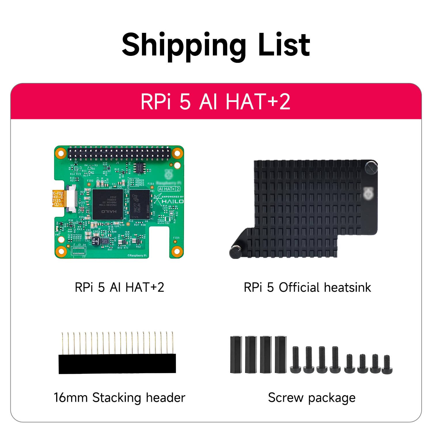 Yahboom Zestaw oficjalny Raspberry Pi 5 HAT+2 Płyta rozszerzeń Moduł akceleracyjny dla sztucznej inteligencji generatywnej Hailo-10H PCIe 8GB, 40 Tops, z standardowym radiatorem, kompatybilny tylko z