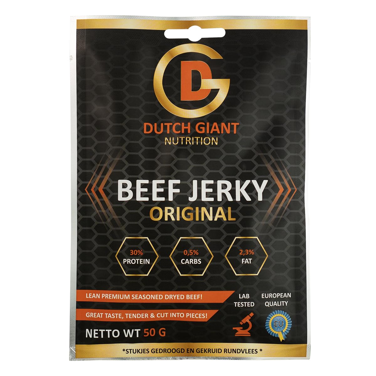Dutch Giant Beef Jerky Original | 10 x 50 gram | 500g Boeuf Séché pour les gens | Viande séchée | Biltong | Nourriture Américaine | Snack | Ration de survie | Haute teneur en protéines | Musclemeat