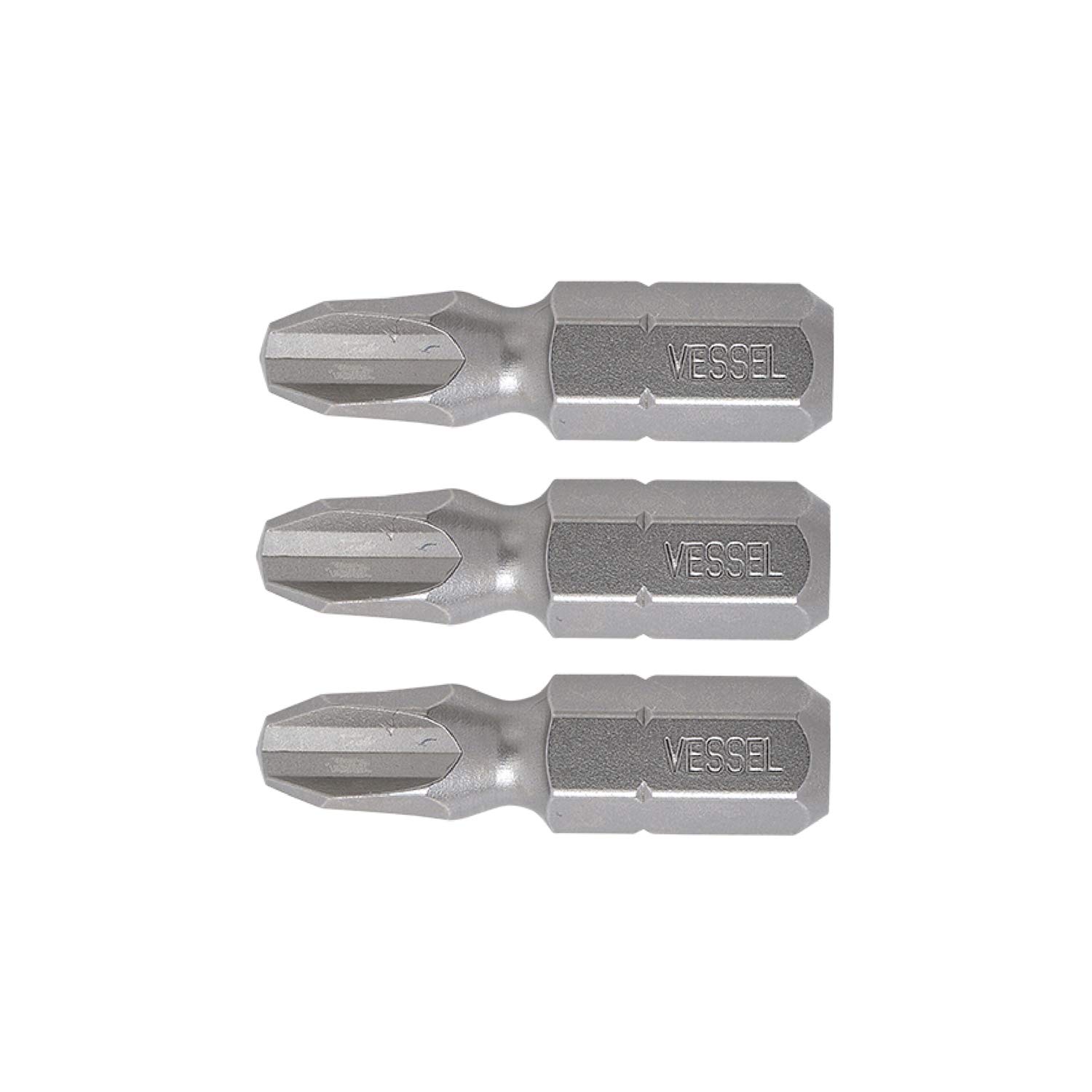 VESSEL Halstorsions-Einsatz-Bits PH3 X 25.4 Mm, 3 Stück – Für Schlagschrauber, Gehärtet Auf HRC62, Magnetisiert