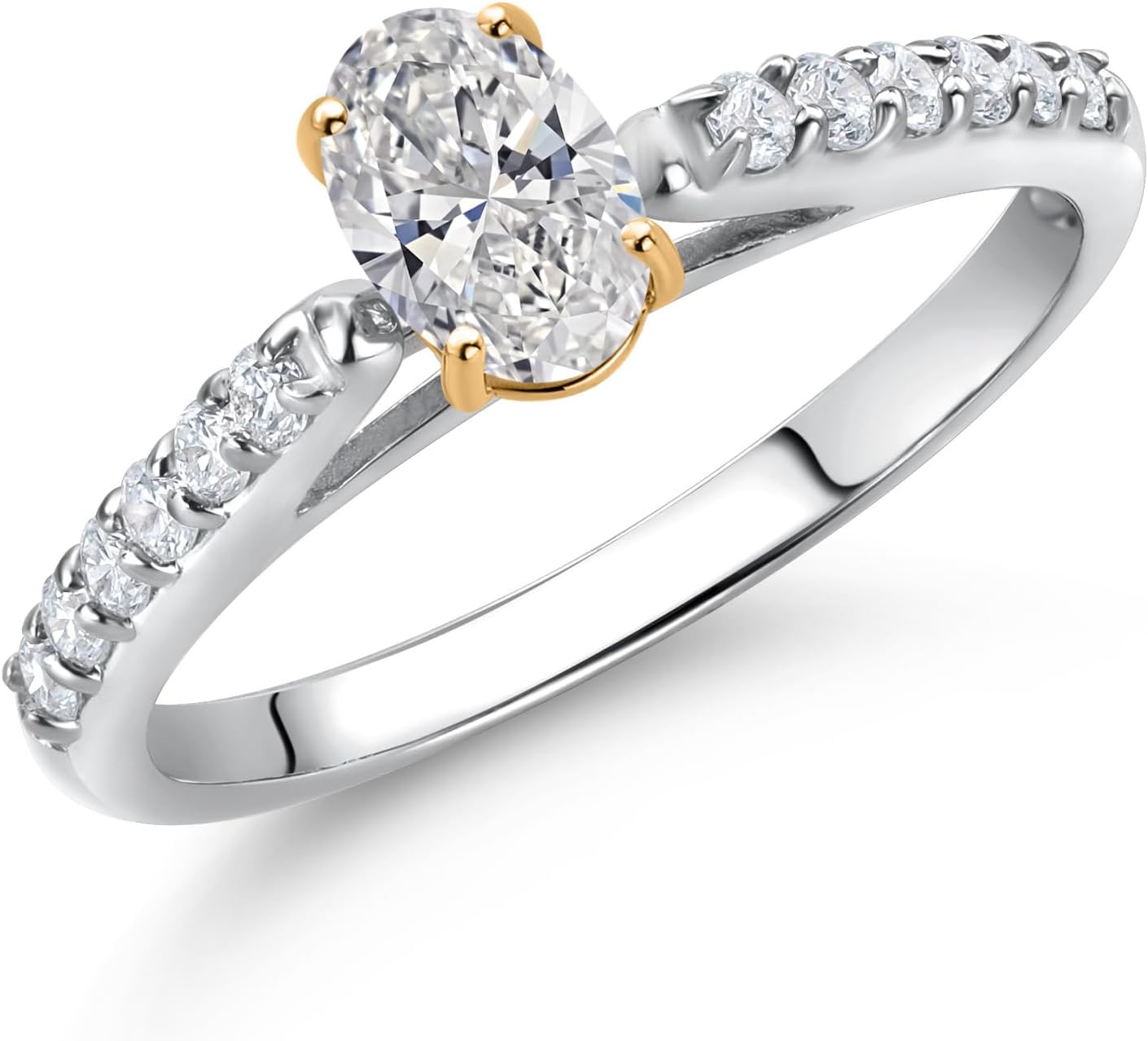 Gem Stone King 10K 2 Tone Gold White Lab Grown Diamond Engagement Ring For Women | 0.58 Cttw | Oval 6X4MM | Gemstone April Birthstone - Image 2