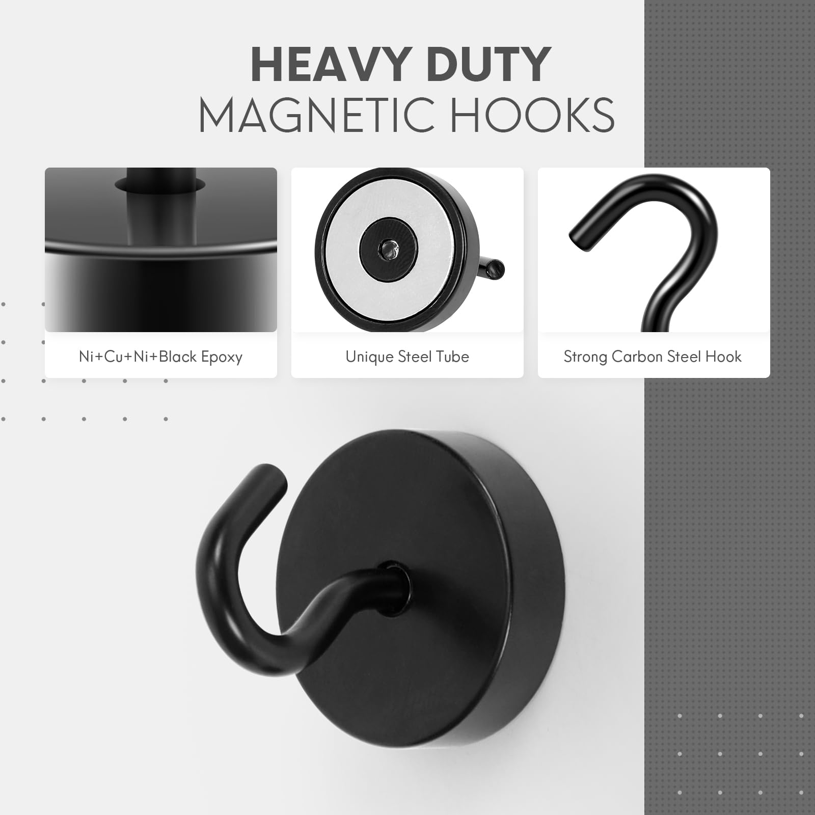 Neosmuk Magnetic Hooks Steel Tube Design for Cruise,80lb+ Black,10 Pack — Amazon image 7
