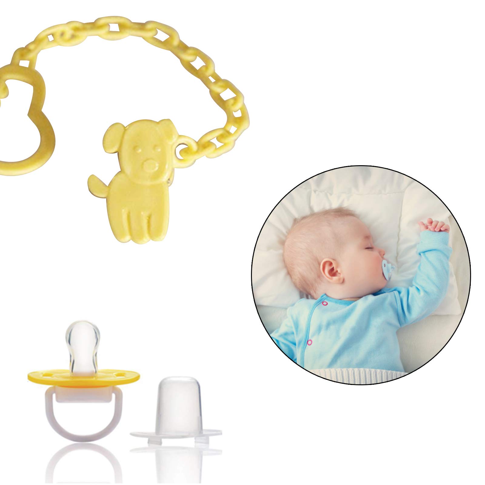 BPA-Free Pacifier/Soother with Holder Chain – Non-Toxic, Safe for Babies, Convenient and Durable, Keeps Pacifier Clean, BPA-Free Design (Assorted)