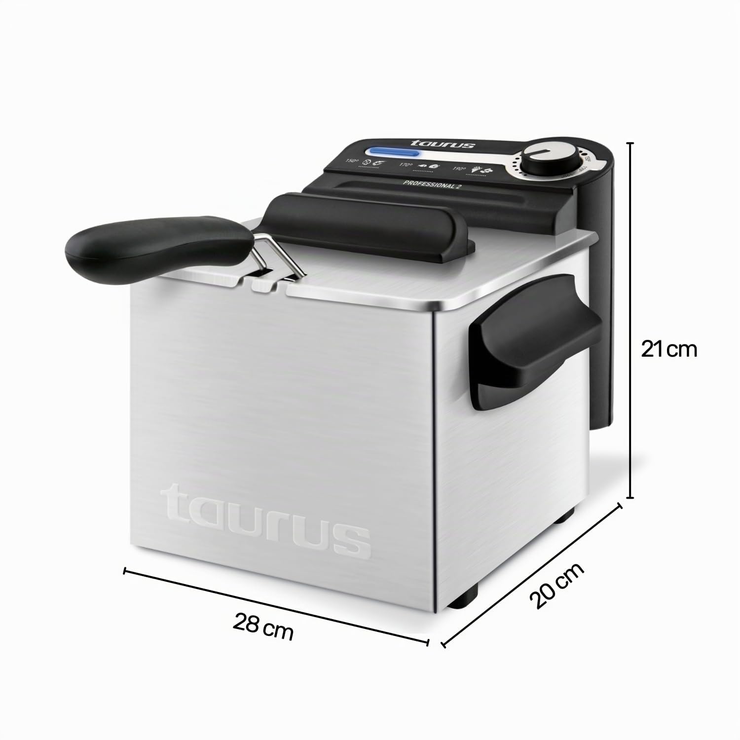 Taurus Professional 2 Plus - Fritteuse | 2 Liter | 1700 W | 18/8 Edelstahl | Leistunsstark | Öl, Silber