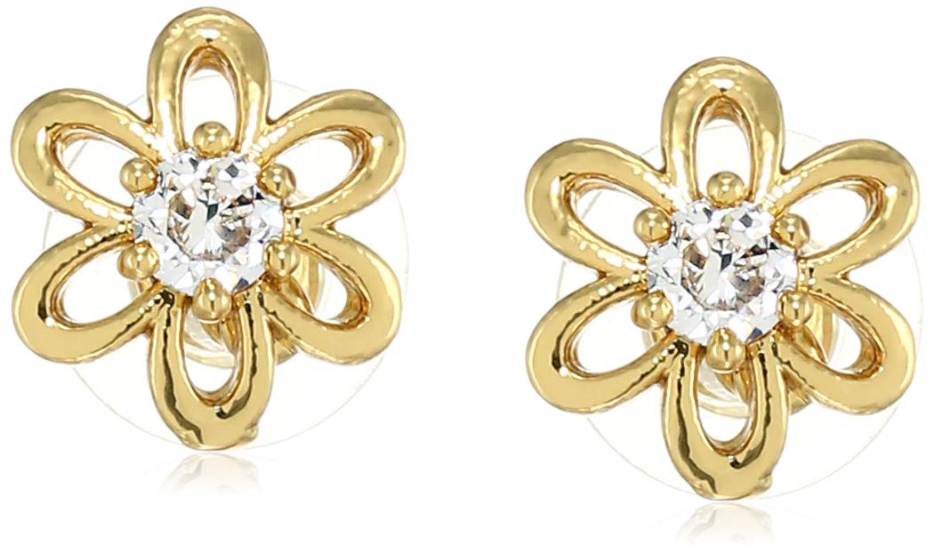 Estele24 Kt Gold Plated American Diamond Flower Shaped Earrings For Women, One Size