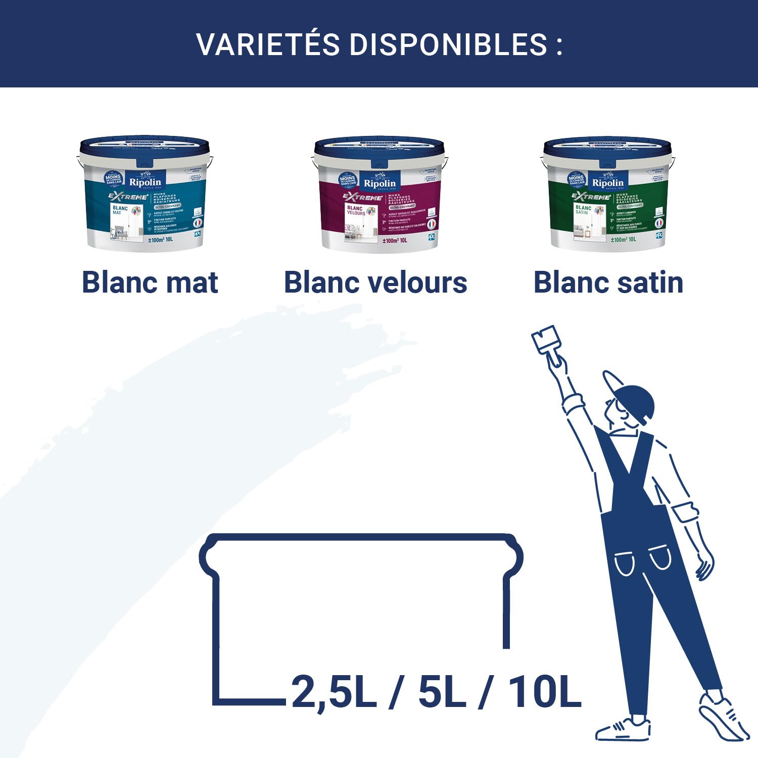 RIPOLIN Peinture Intérieure Multi-Supports Satin 0,5L Blanc Ultra-Couvrante Lessivable