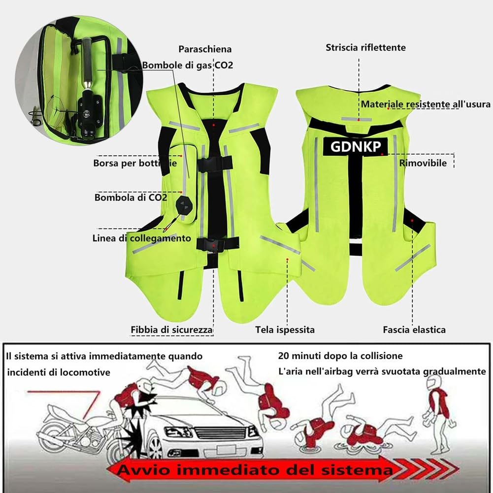 Gilet Airbag per Moto Omologato, Abbigliamento Protettivo da Uomo E da Donna per Moto con Gilet Ventilato Riflettente di Notte Protezione Anticaduta per La Guida in Motocross