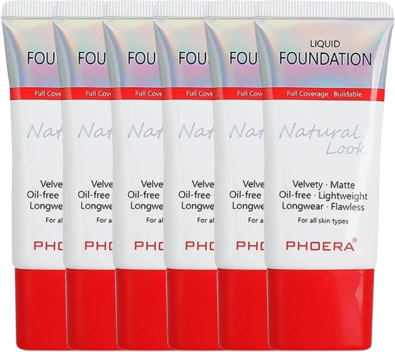 Glamza Phoera Foundation Full Coverage Makeup Set – 24 Hours Long Keeping Oil Control – Same Foundation Smarter Packaging – Inc x6 30ml Foundation and Silicone Blender Sponge (107 Honey)