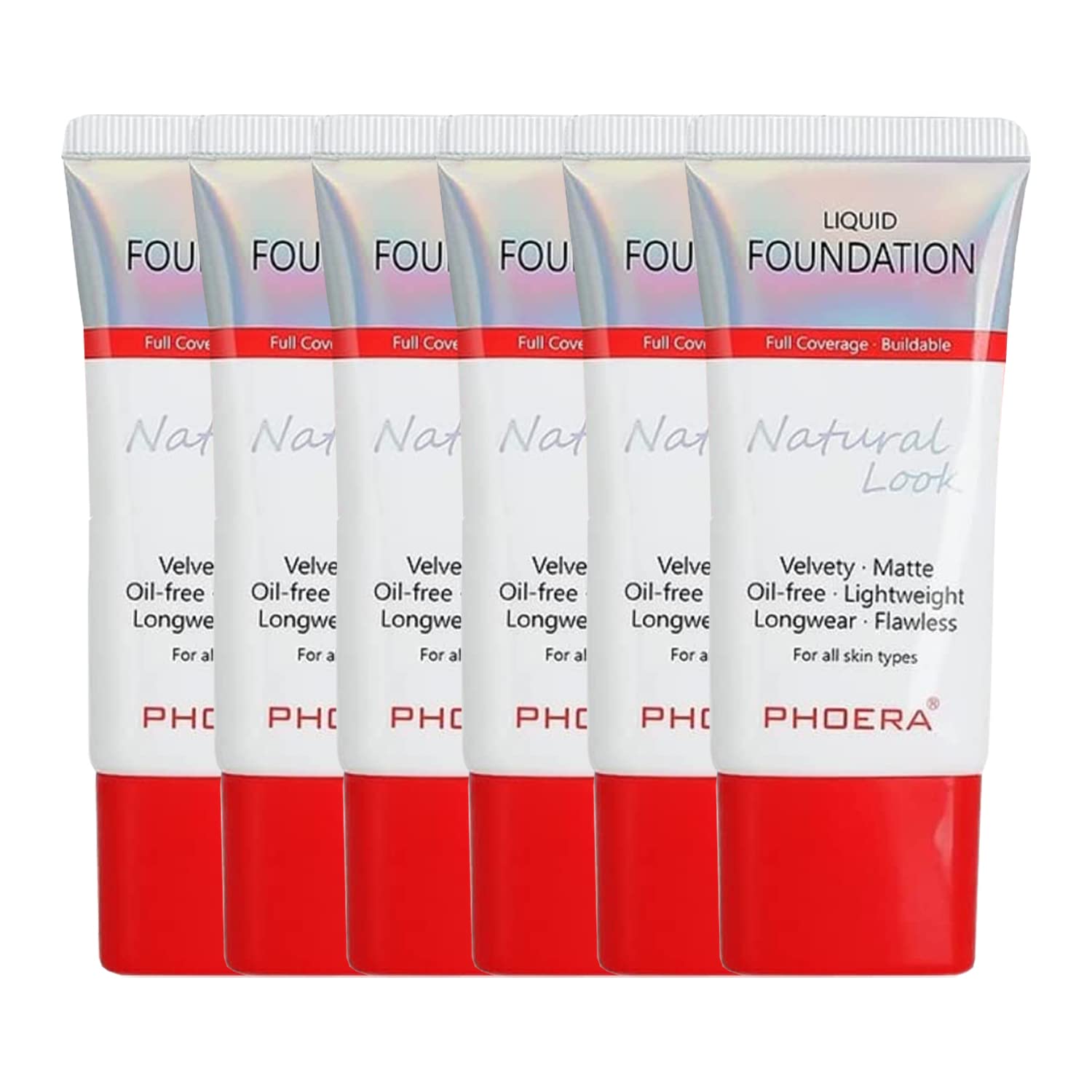 GlamzaPhoera Foundation Full Coverage Makeup Set - 24hr Long Lasting Oil Control - Same Foundation Smarter Packaging - Inc x6 30ml Foundation & Silicone Blender Sponge (103 Warm Peach)