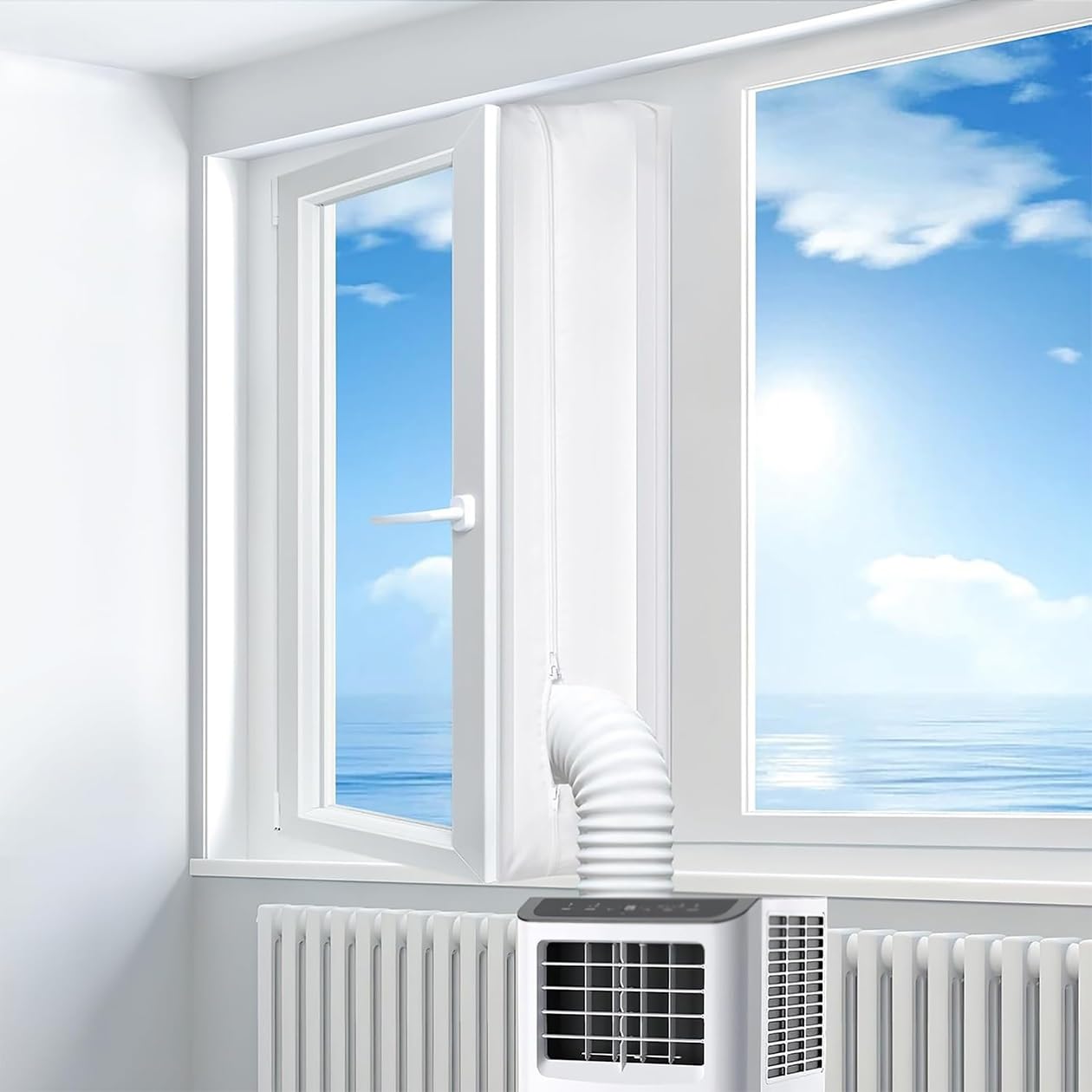 DEJIN Air Conditioning Window Seal for Mobile Air Conditioner, No Drilling Exhaust Hose, for Tilt Windows, Roof Windows, Casement Windows and Tumble Dryers(4m)