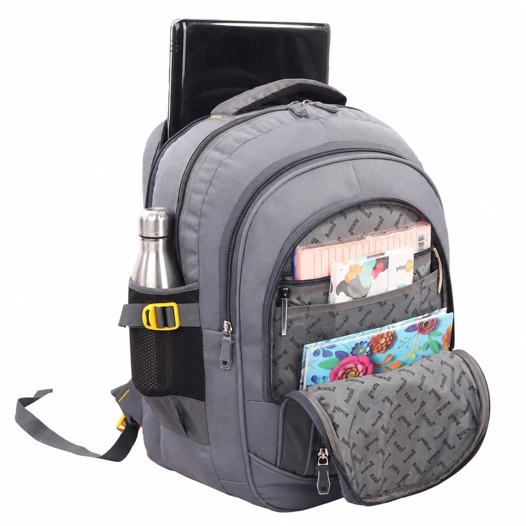 ROZEN School Bag Class 5-10 Large 4 partition 45 L Laptop Collage Office Travel Backpack Unisex (GREY) 2