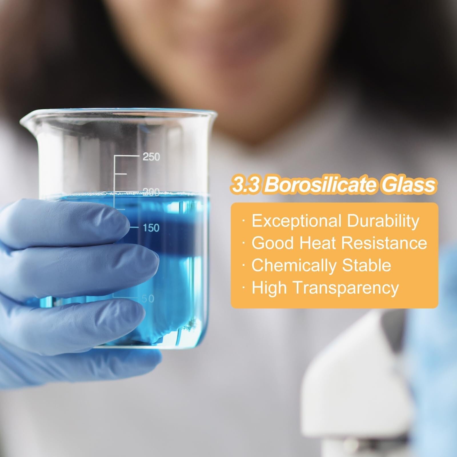 250ml Labor Becherglas aus 3.3 Borosilikatglas – Hitzebeständig mit Graduierter Skala und Ausguss für Labor, Schule und Küche(600ml)