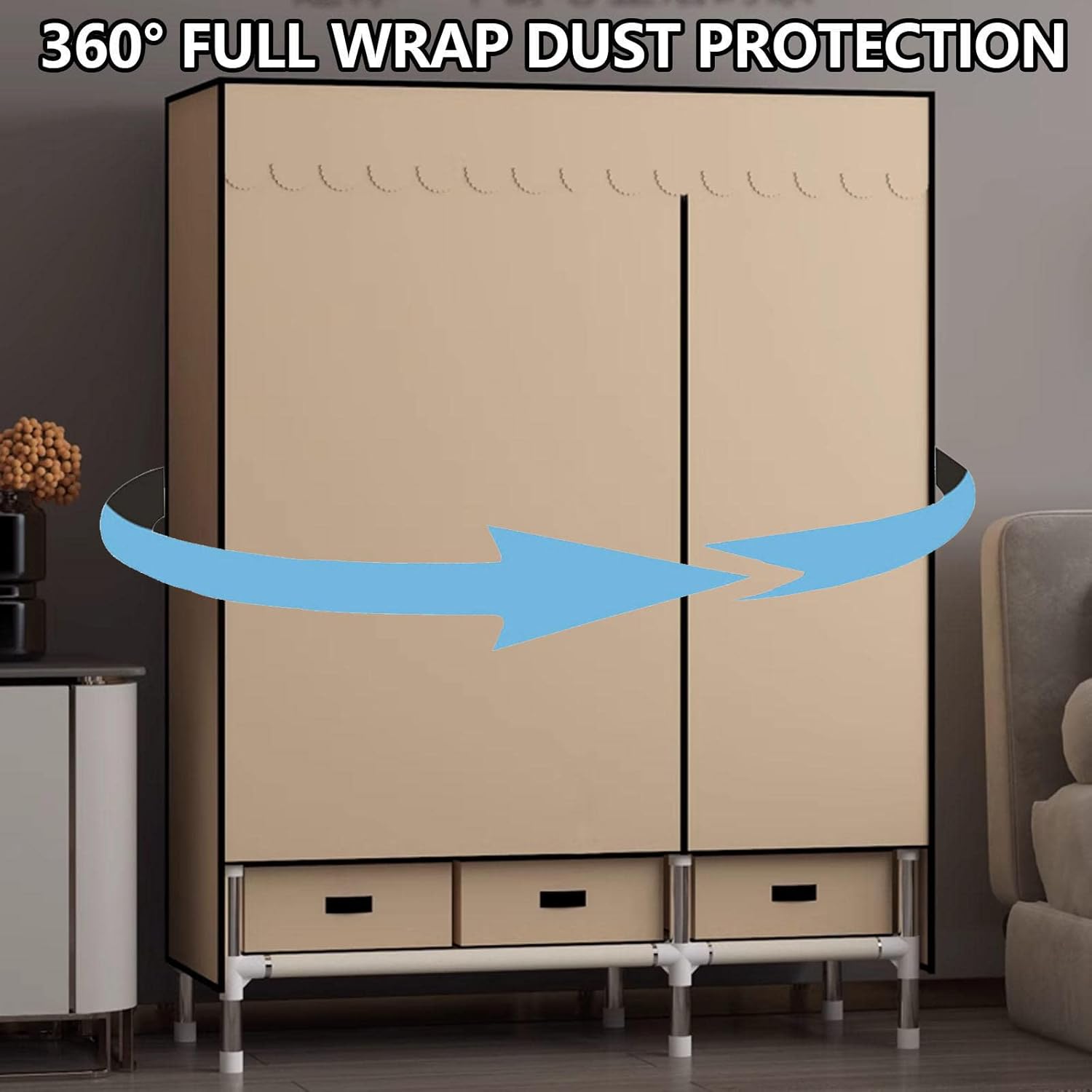 Wardrobe, Canvas Wardrobe, Portable Wardrobe Shelves with Hanging Rail, Clothes Closet Storage Organizer for Clothes, Bags,Grey-125x45x168cm