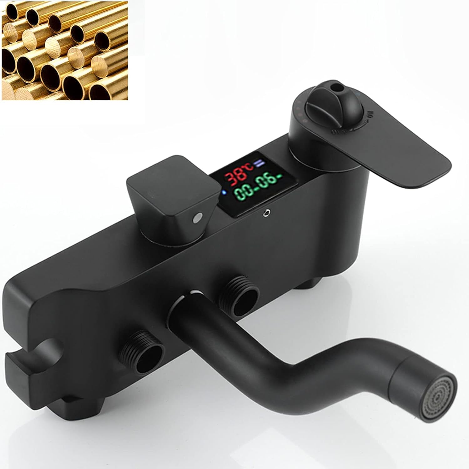 LUNEZY Wall Mounted Shower System Black, Temperature Digital, Rainfall Shower Head, Hand Shower, Tub Spout, Bider Sprayer, Thermostatic Bathtub Faucet Set