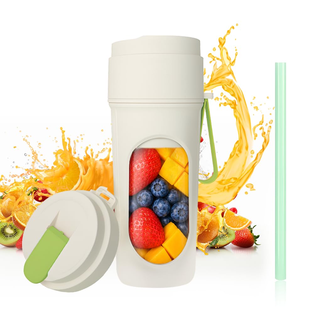 Batidora de Vaso Portatil, 450 ML Mini Licuadora para Viajar Batidora Portatil para Smoothies Recargable USB Mini Licuadora de Jugo Portátil Vaso Batidoras para Batidos Zumos Smoothies (Verde)