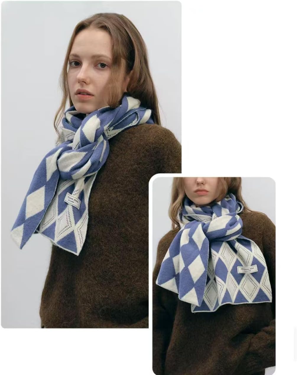 Fashion Argyle Pattern Scarves for Women Fall Winter Plaid Knit Scarf Soft Cold Weather Warm Y2k Accessories