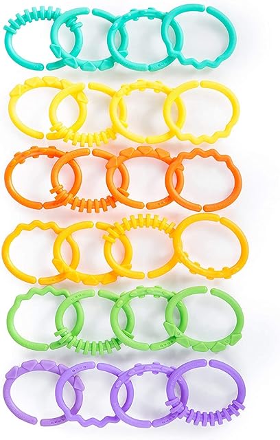 Bright Starts, Lots of Links Rings Toys, Soothing & Teething Toy, Clip on Pram, Pushchair or Car Seat, Textured Sensory Toy, Stroller Take Along Toy, BPA-Free, 24 Pcs, Ages 0 Months +