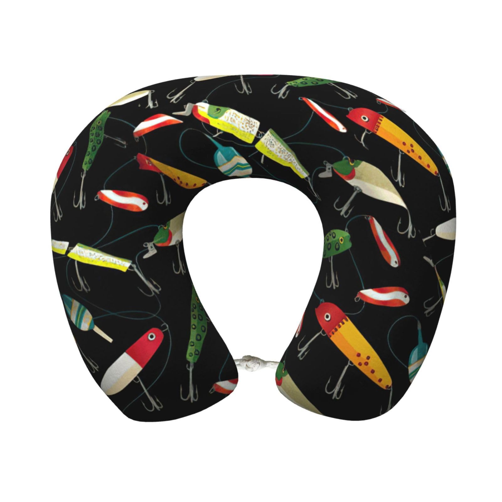 ASFgda U-Shape Memory Foam Fishing Lure Print Travel Pillow,Neck Support,Washable Cover For Airplane Car Home Office