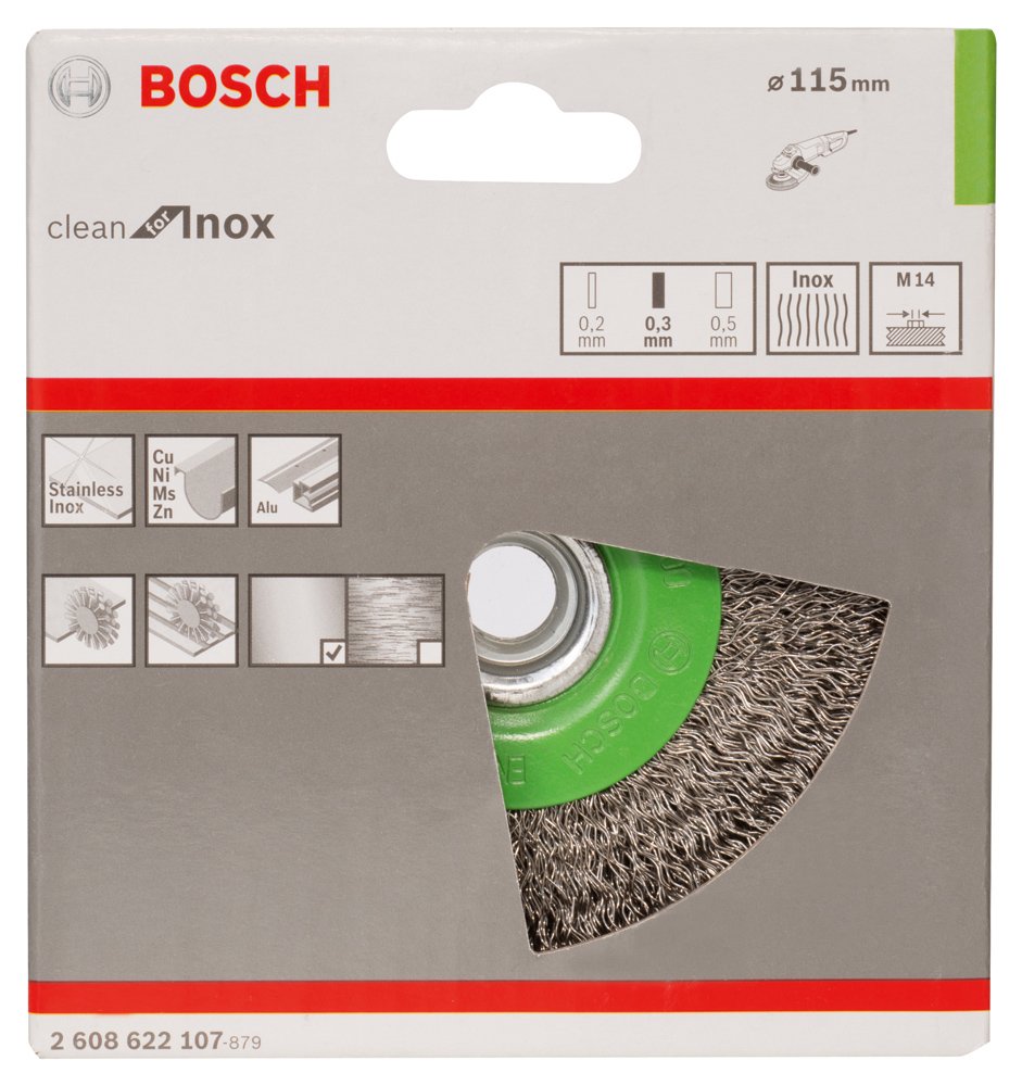 Bosch Accessories 2608622107 Brosse circulaire en inox 115 mm 0,3 mm M14 Vert