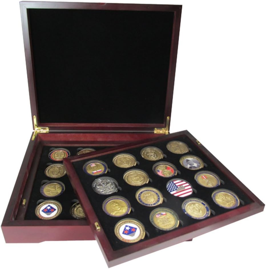 Coin Tray for 16 Large or Air-Tite "H" Capsules / Challenge Coins fits in Mahogany Finish Wood Display Case