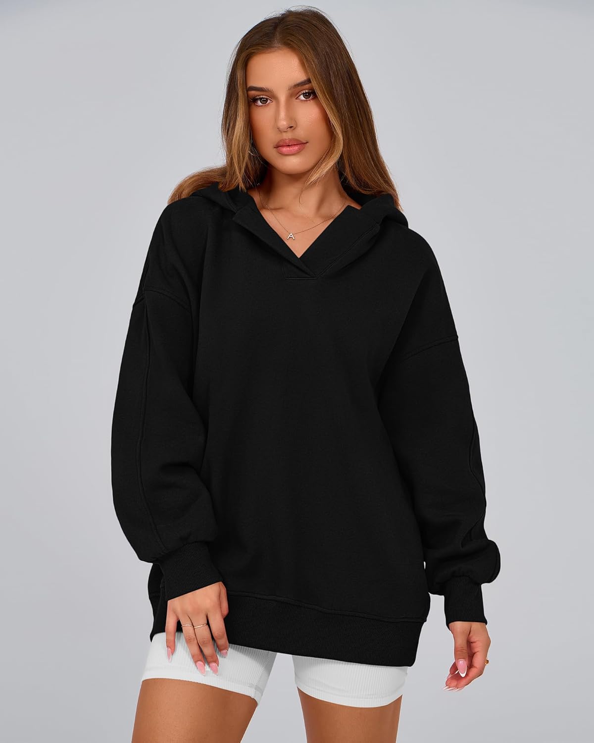 BTFBM Women's Oversized Hoodies Casual Fleece Long Sleeve V Neck Sweatshirts 2026 Trendy Fall Outfits Spring Clothes - Image 8