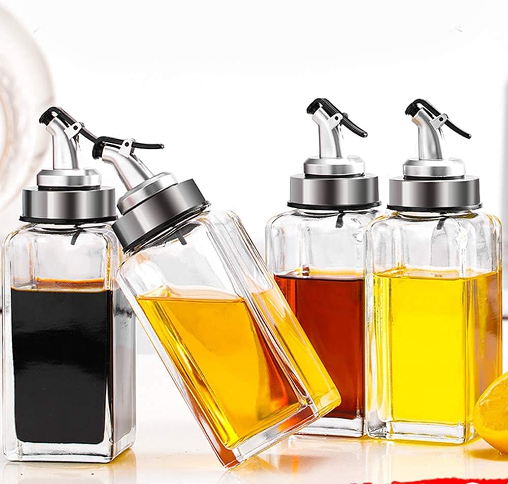 4 Botellas De Aceite De Oliva, Dispensador De Aceite De Oliva De Vidrio A Prueba De Fugas De 10 Oz / 300 Ml Con Pico Y Embudo Sin Goteo, Apto Para Lavavajillas, Para Cocina, Barbacoa, Camping-C