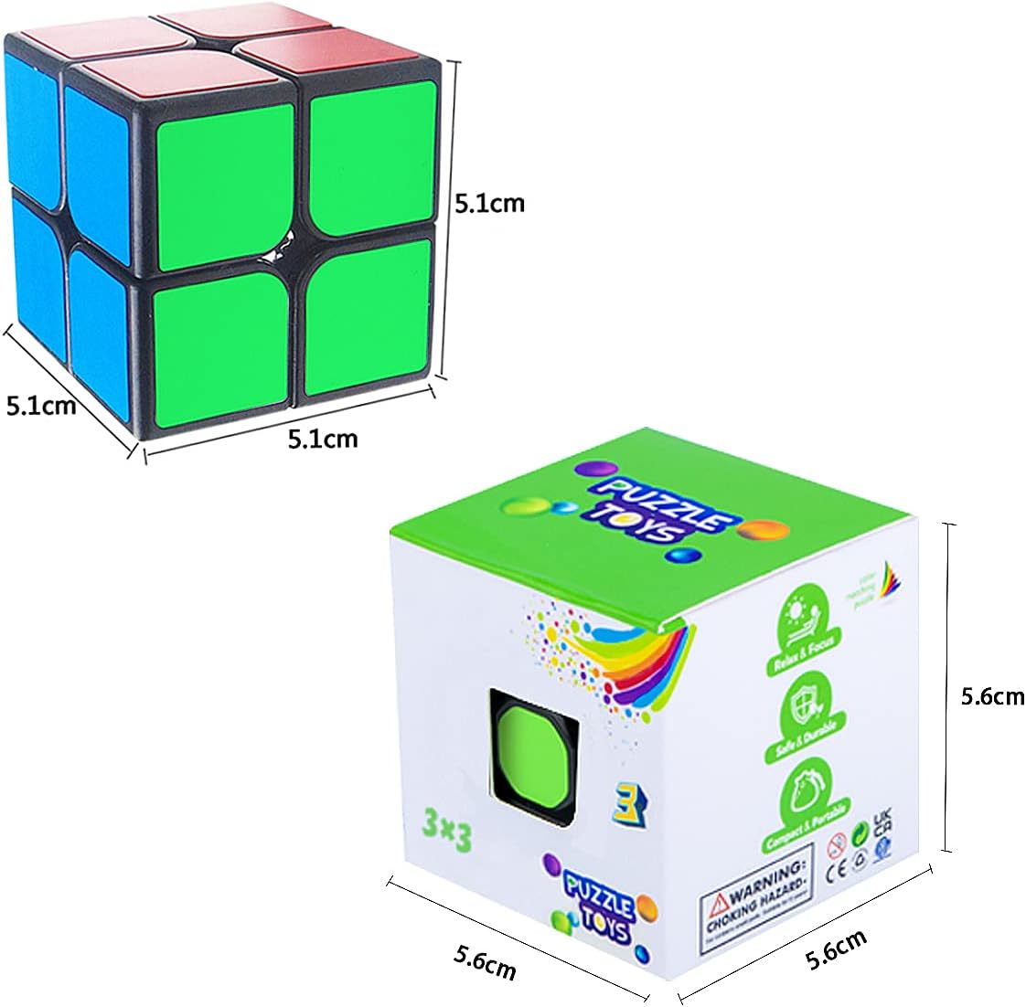 Magic Cube Set 2 Pack 2x2 3x3 Speed Cube 3D Puzzle Educational Brain Teasers Toys for Kids & Adults, Pack of 2