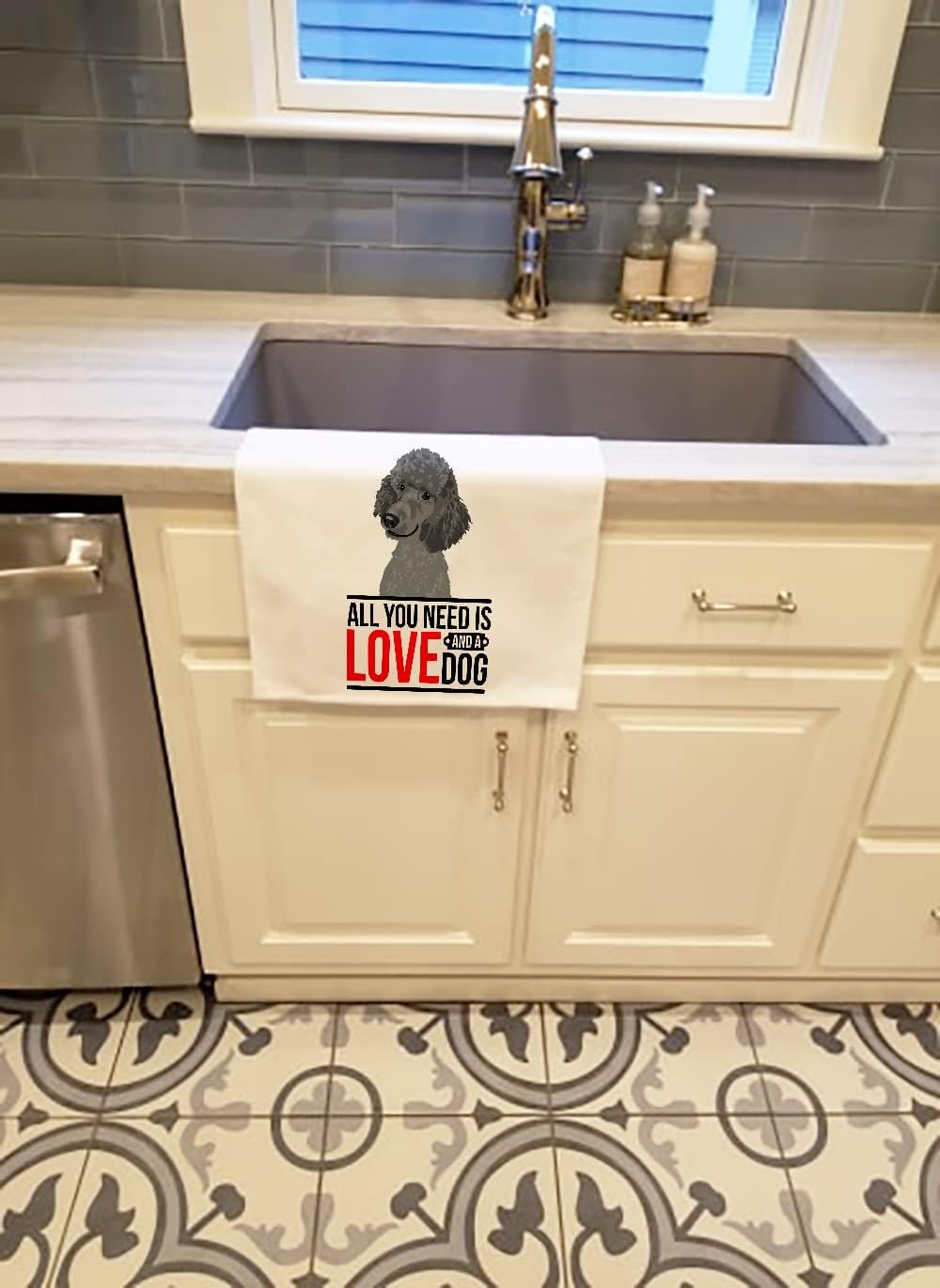 Caroline's Treasures WDK3744WTKT Poodle Standard Gray White Kitchen Towel Set of 2 Dish Towels Decorative Bathroom Hand Towel for Hand, Face, Hair, Yoga, Tea, Dishcloth, 19 X 25, White