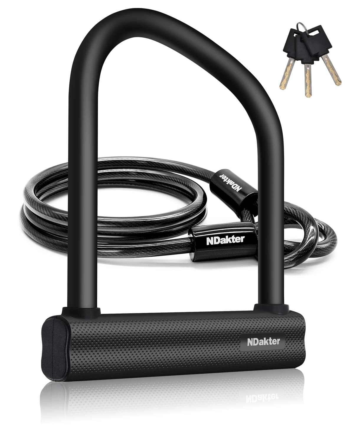 NDakter Bike Locks,18mm Shackle Heavy Duty Bike D Lock with 6FT/1.8M Steel Security Cable with 3 Keys, Anti Theft Bicycle Lock for Electric Scooter, Motorbike, Dirt-Bike, E Bike, Road Bike Lock Sturdy