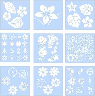 MAGICLULU 9 peças Modelo de estêncil Modelos de flores para pintura de desenhos de flores Modelos de pintura reutilizável Estêncil para pintura reutilizável