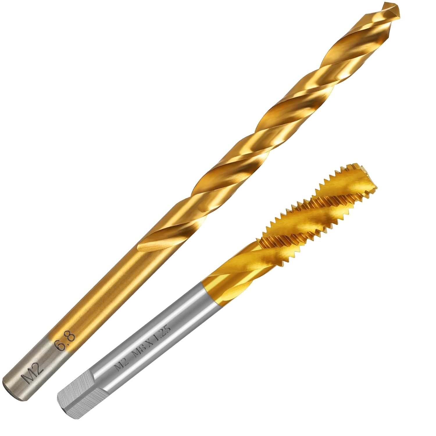 M8x1.25 Spiral Flute Metric Thread Tap and 6.8mm Drill Bit Set for Metal