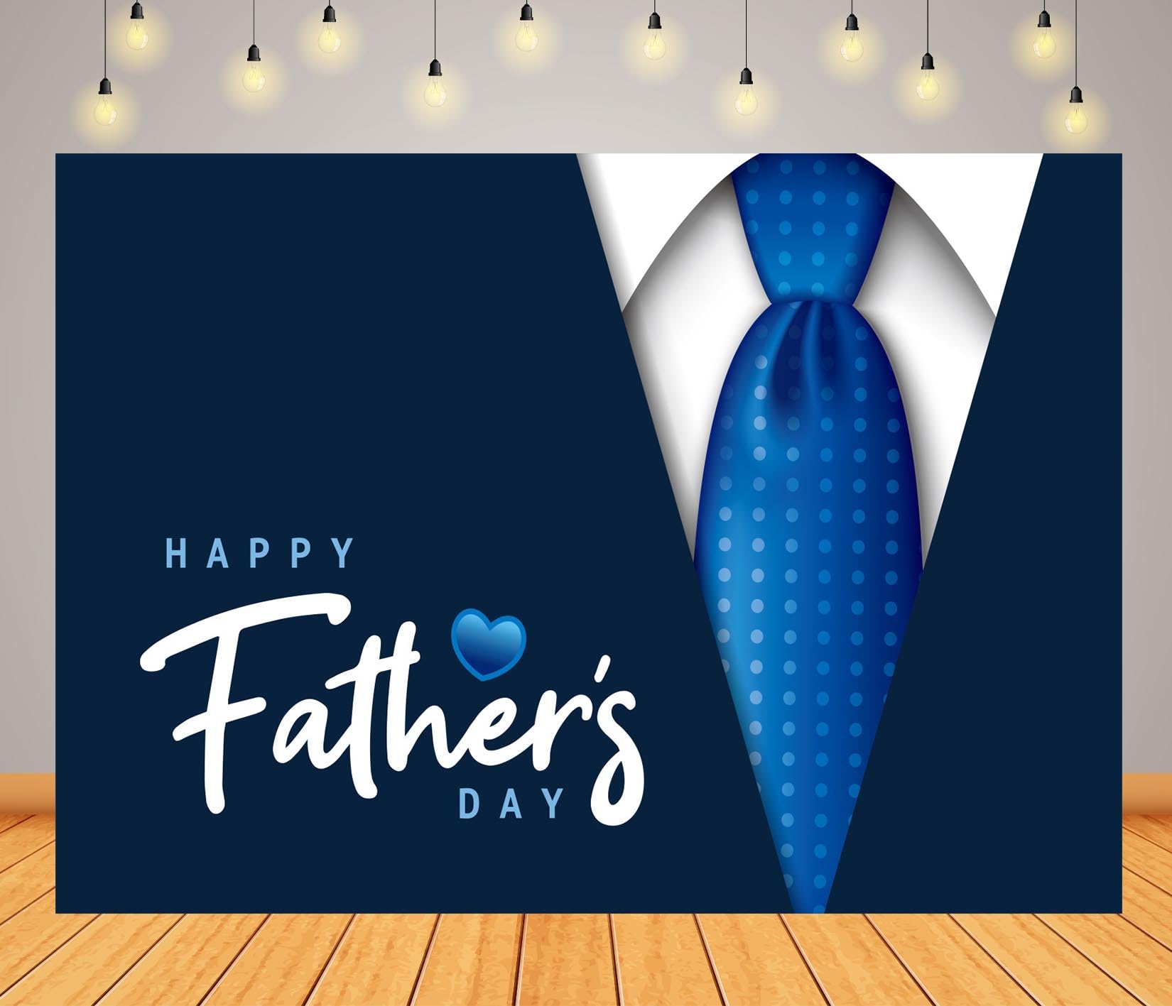 BELECO 8x6ft Fabric Happy Father's Day Backdrop Black and White Suit Blue Necktie Father's Day Background Banner I Love Dad Party Decoration Family