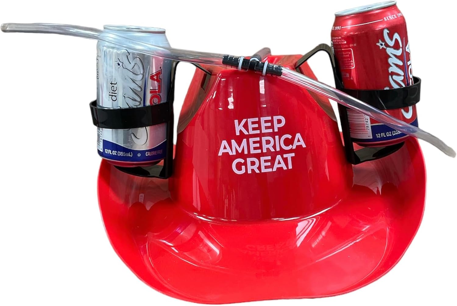 Fairly Odd Novelties 'Keep America Great' Cowboy Drinking Hat – Plastic Helmet with Straws, Adjustable Fit & Valve Control, Funny Gag Gift for Parties & White Elephant
