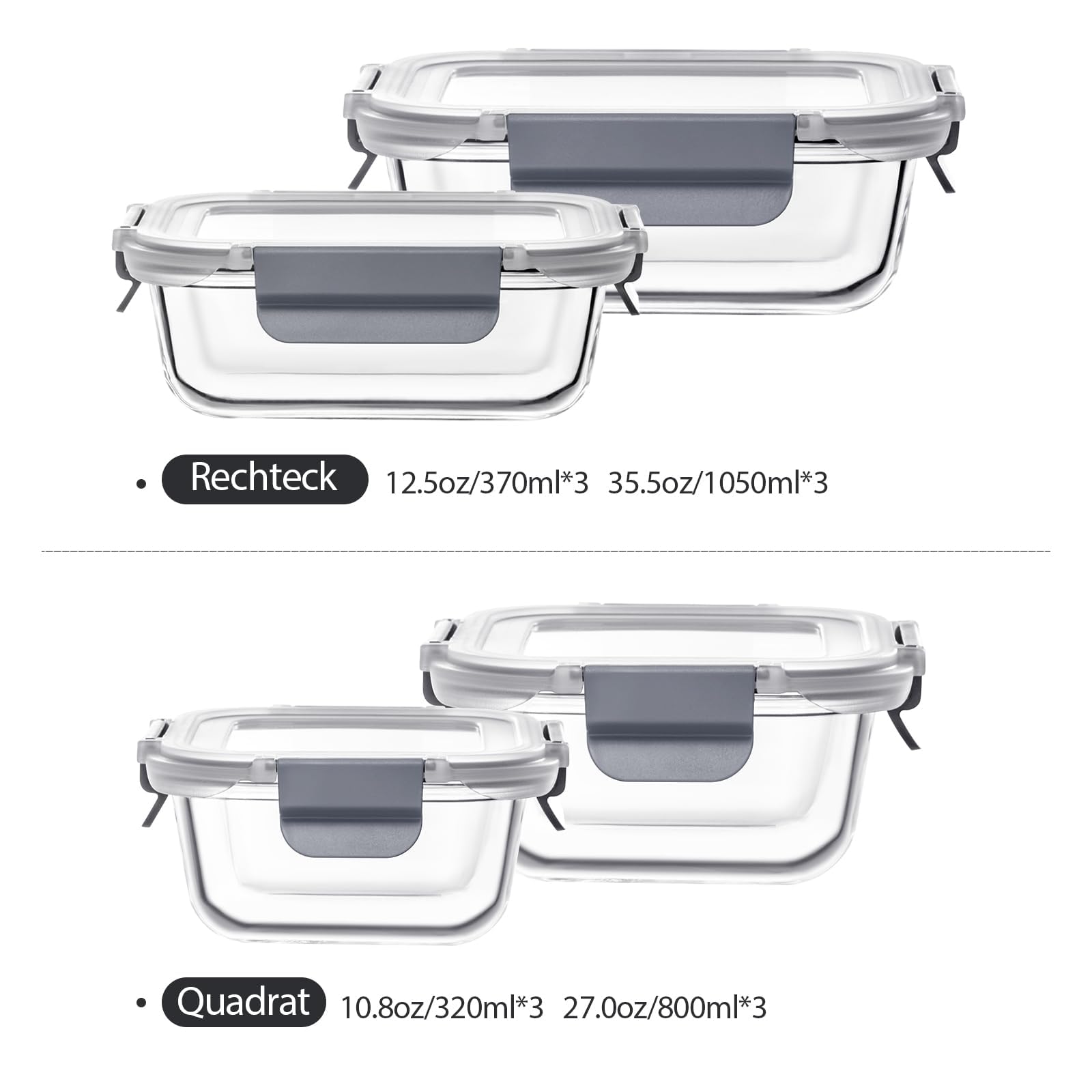 GENICOOK 9er Pack Glas Frischhaltedosen mit luftdichten Verschlussdeckeln   Glas Mahlzeiten Vorbereitungsbehälter Set, BPA frei, stapelbar, mikrowellen , ofen , gefrier  und spülmaschinenfest