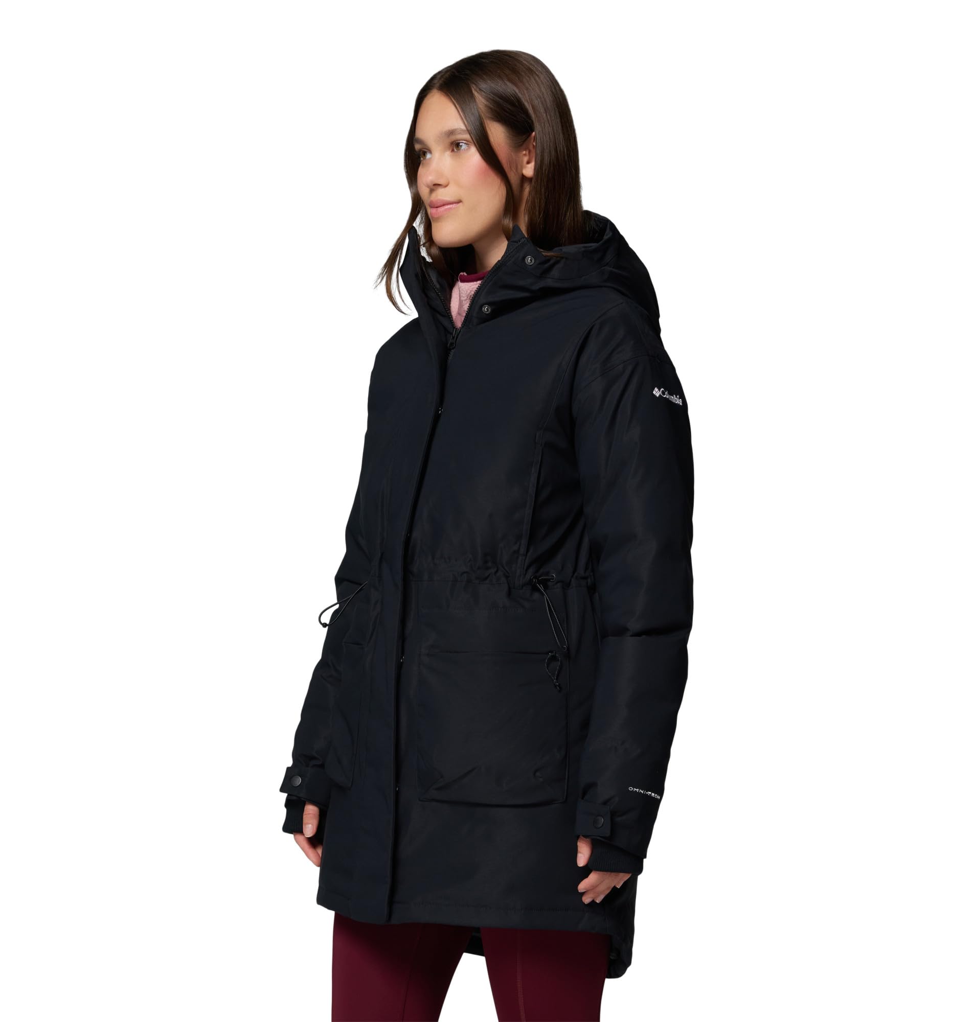 Columbia Damska parka Harmony Falls, kurtka puchowa z kapturem, czarna, L