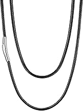 U7 Men's Women's Waterproof Synthetic Leather Necklace, 6 Styles Brown/Black Wax Rope Chain, 2/3 mm Wide Chain Slim Necklace, 41-76 cm Length Rubber Necklace for Men and Women