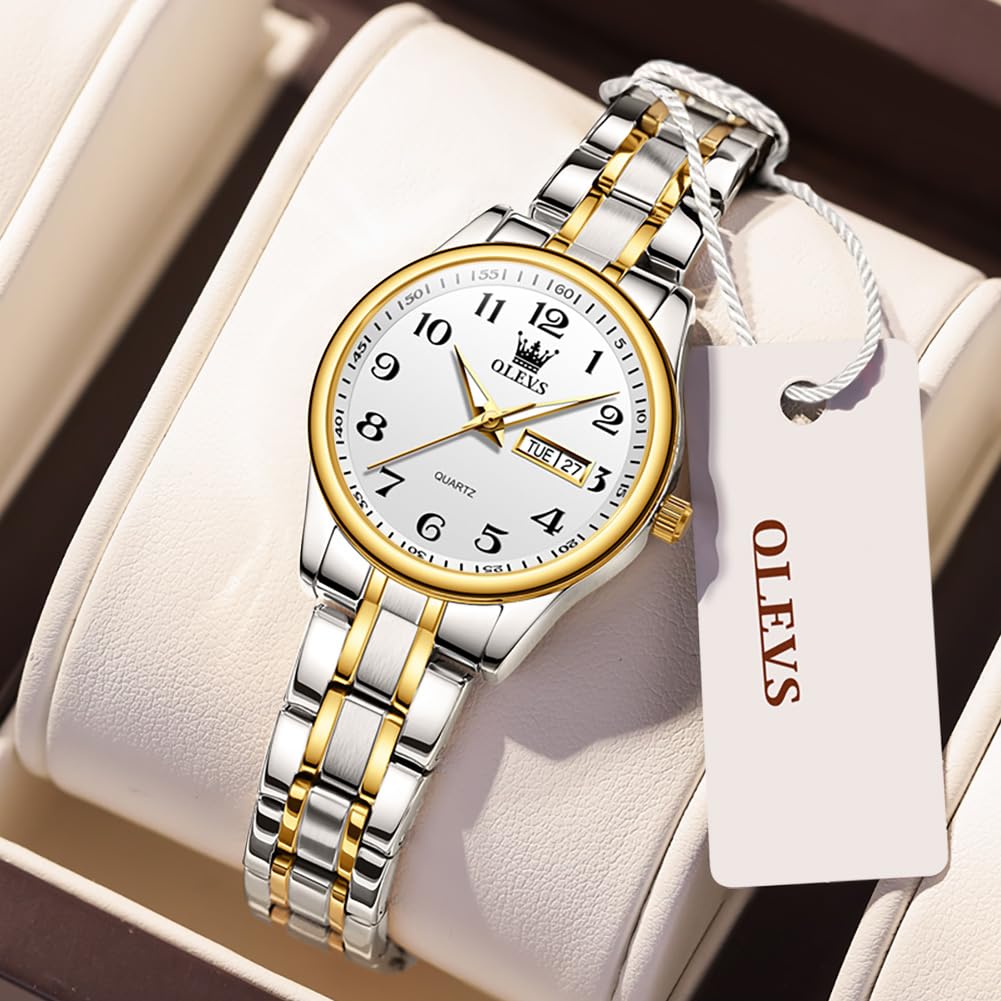 OLEVS Armbanduhr Damen, Edelstahl Analoge Quarz Tag Datum Damenuhr, Wasserdicht Kleines Gesicht Leuchtend Uhr Damen, Eleganz Freizeit Damenuhren