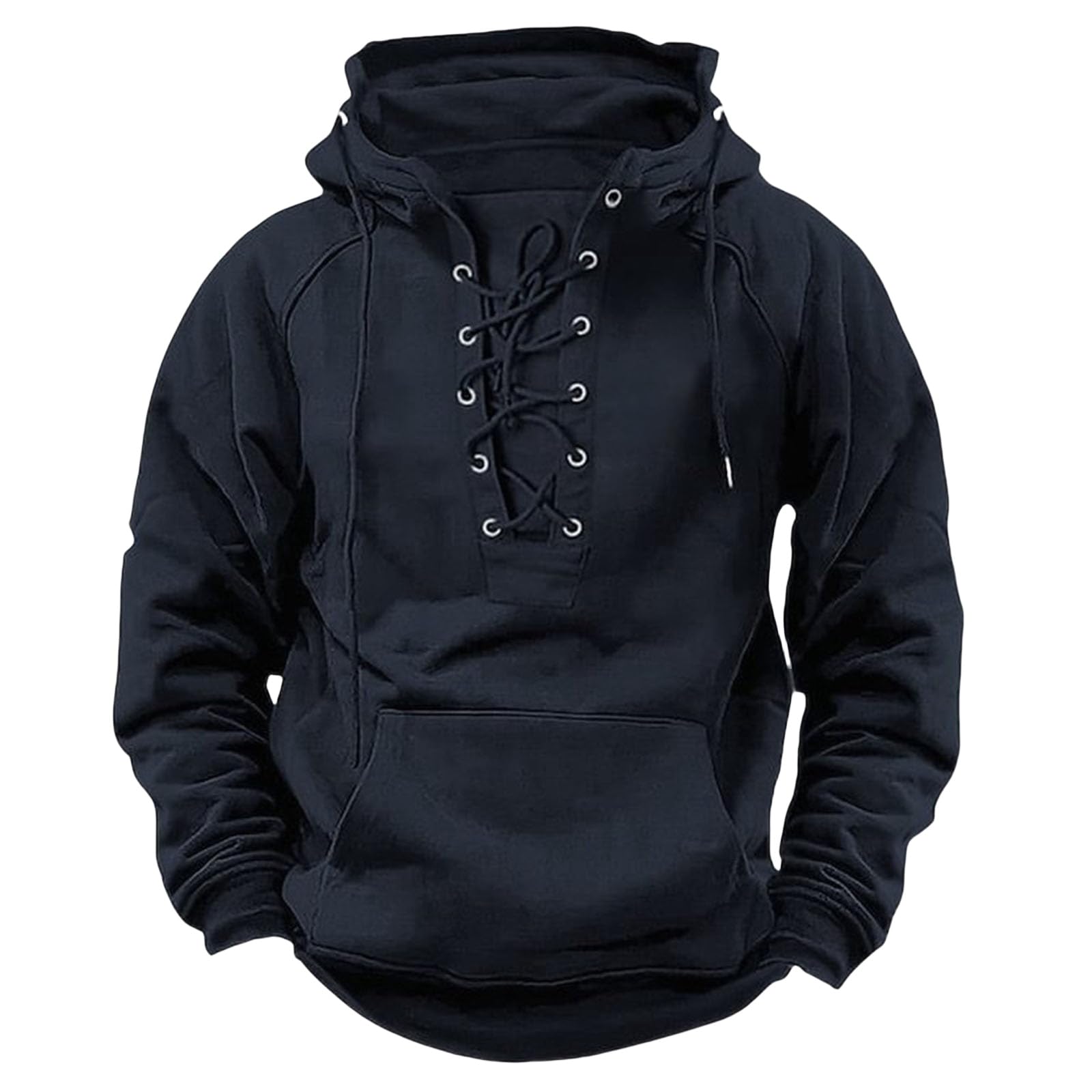 Mens Tactical Sweatshirts Lace Up Aztec Retro Hooded Pullover Long Sleeve Cargo Workout Outdoor Distressed Hoodies