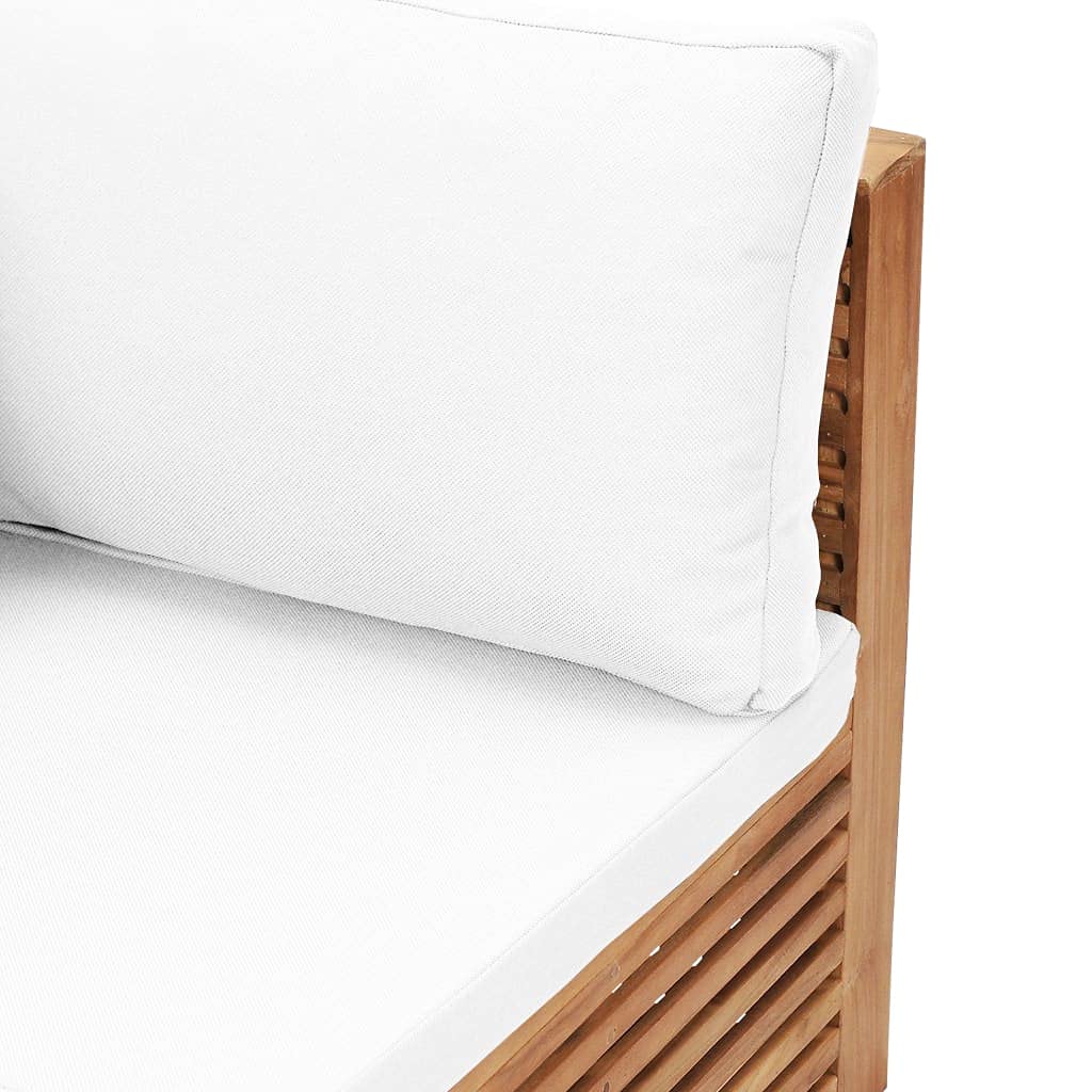 Divano da giardino angolare con cuscino bianco crema in legno massello teak per giardino, terrazza, balcone, mobili da esterno durevole con cuscino imbottito, set di divano in legno resistente
