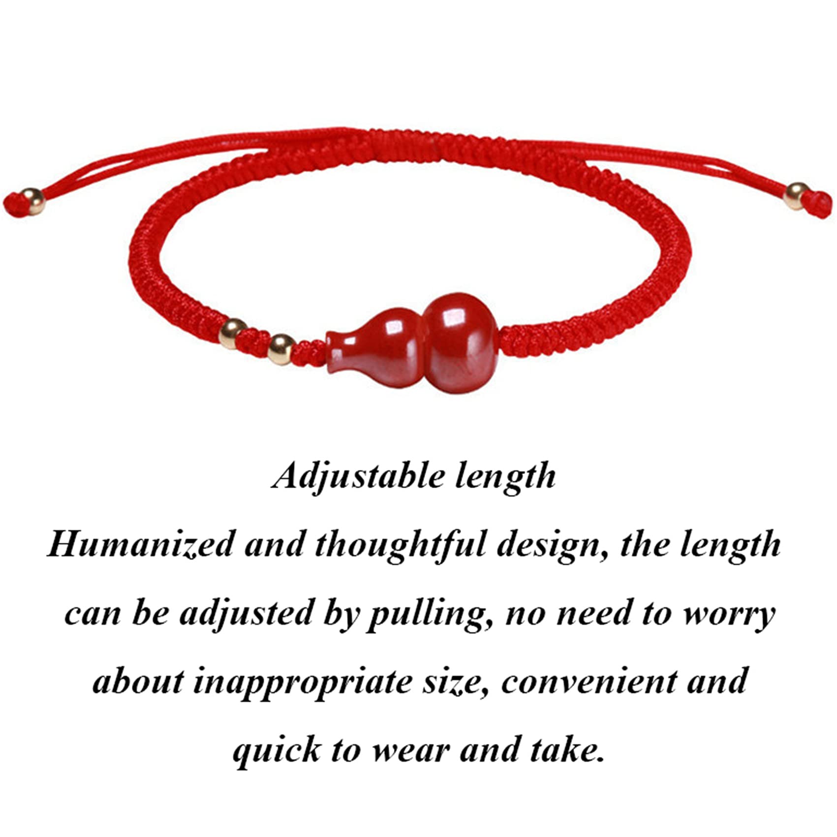Pulsera de la Suerte, Pulsera Feng Shui, Wealth Wu Lou, Calabaza cinabrio, Hilo Rojo Trenzado, Amuleto Ajustable, talismán para Prosperidad, y el Dinero.