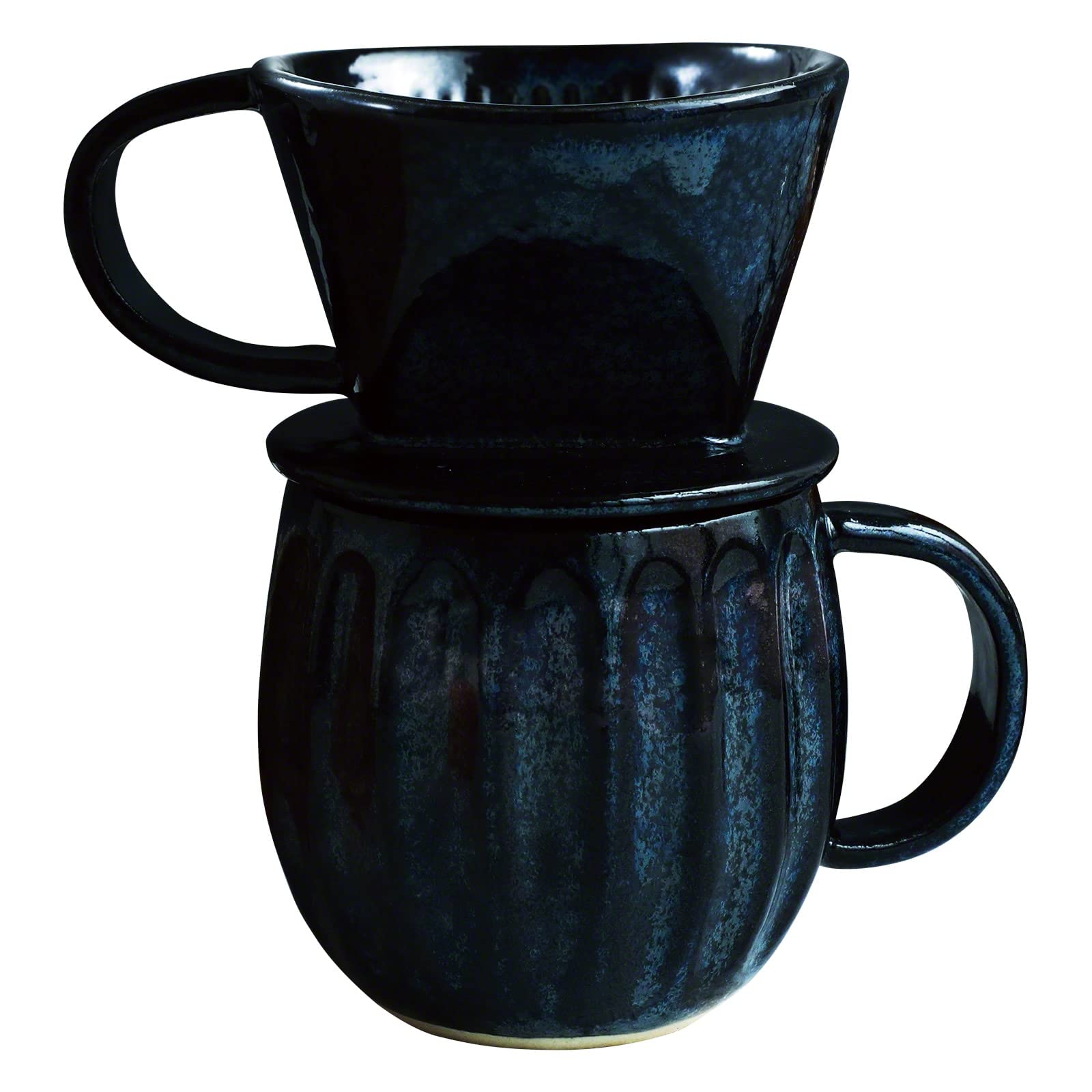 Asayu Japan Set di Tazza e Filtro Caffè Pour Over, Porta Filtri di Carta a Lenta Preparazione con 3 Fori per Caffè e Tè Caldi - Fatto in Giappone (Navy Blu Scuro, Set 2 Pezzi)