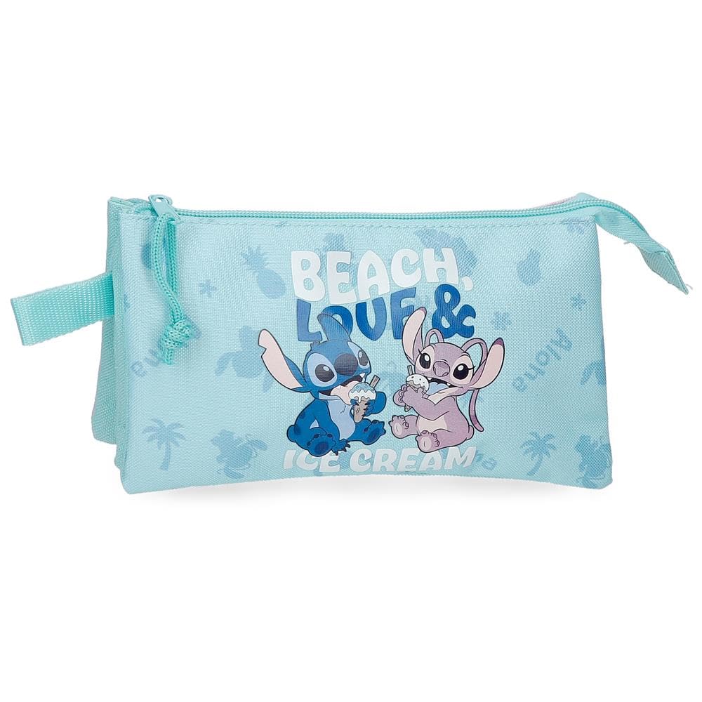 Disney Joumma Stitch Beach & Love Estuche Triple Turquesa Verde 22x12x5 cm Polyester